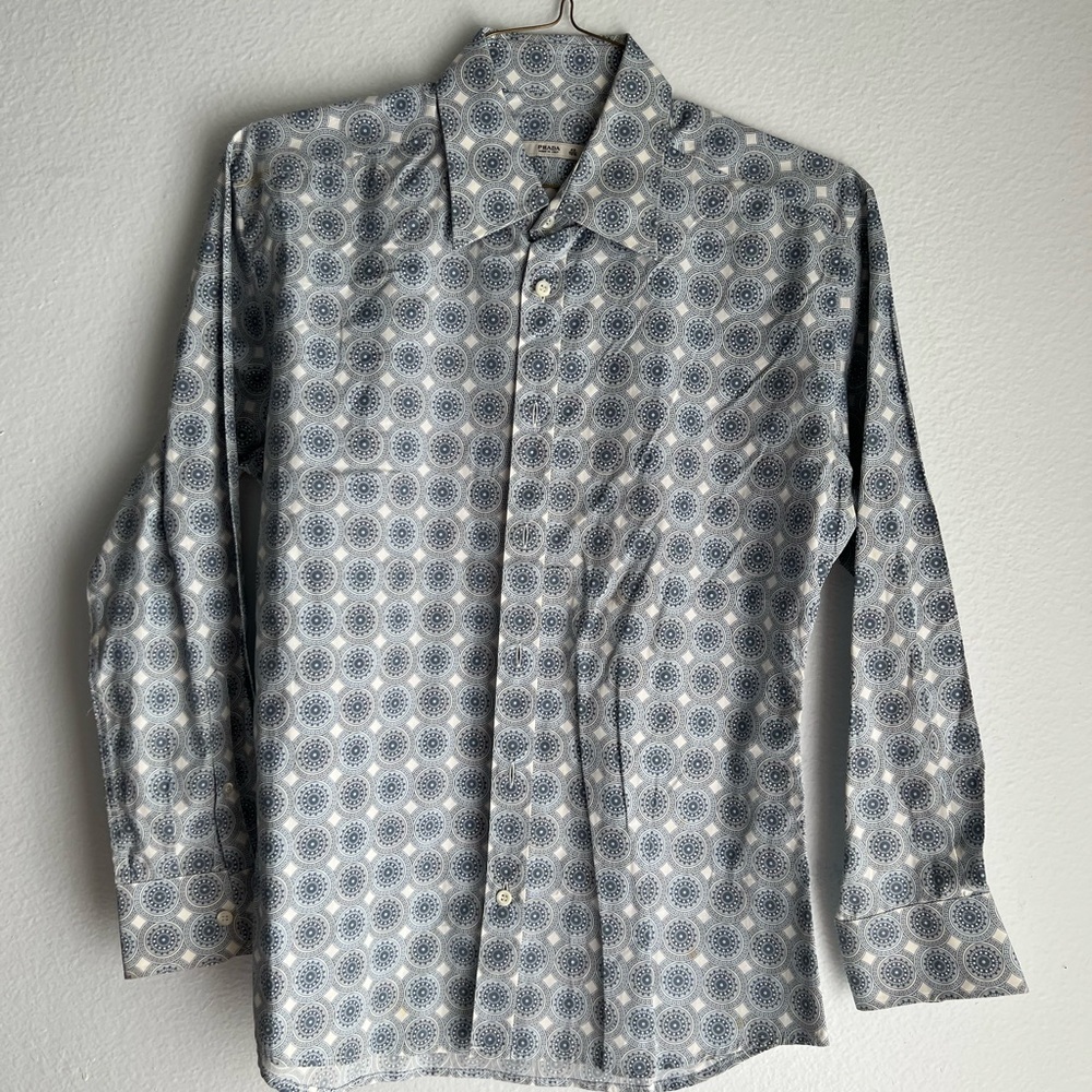 Prada Dress Shirt: Grey/Blue, Size 40, 15 3/4
